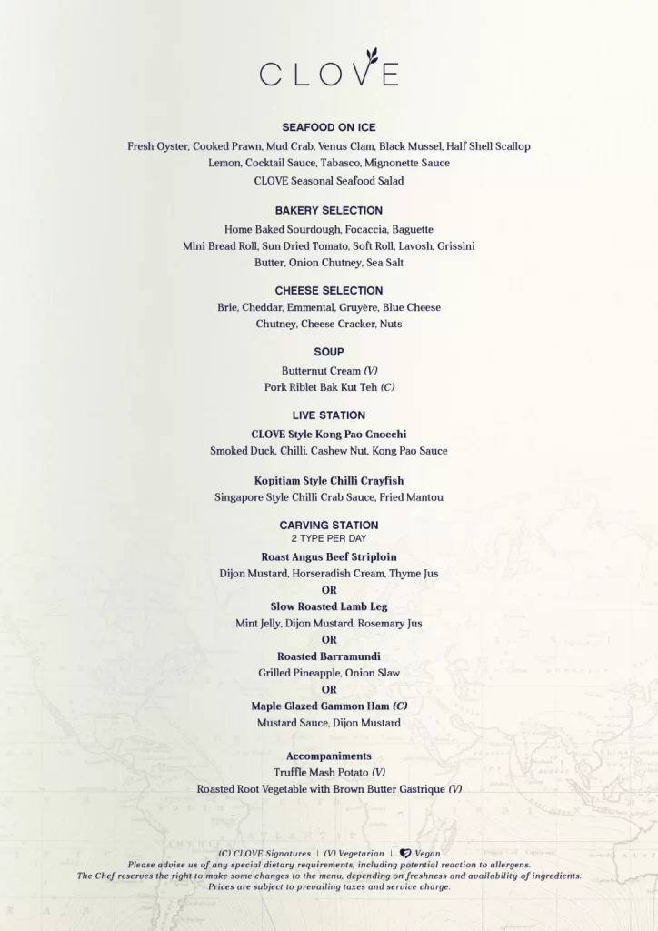 CLOVE DINNER BUFFET MENU 2024 UPDATED