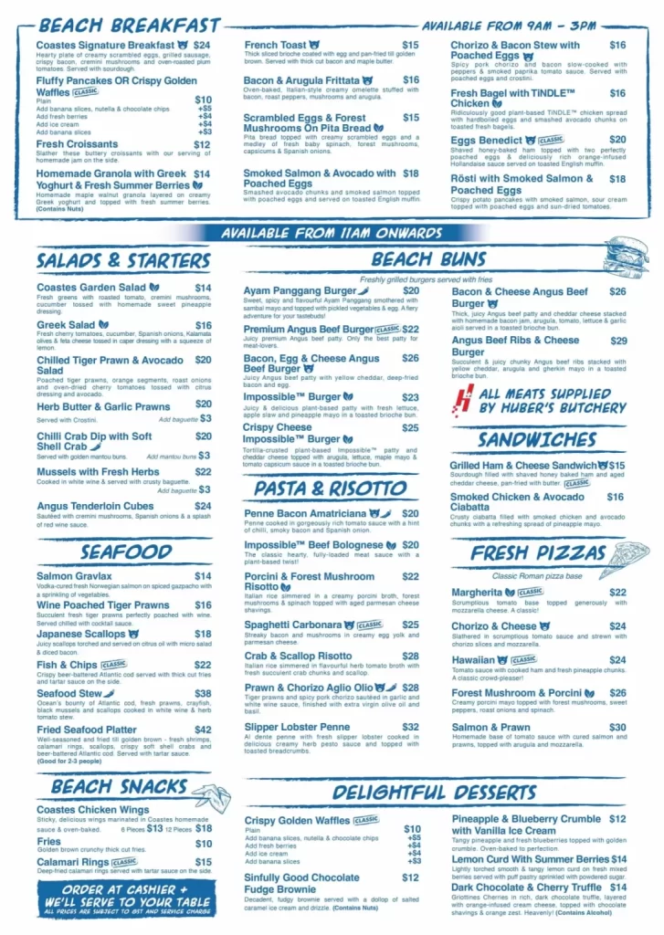 COASTES BEACH BREAKFAST MENU WITH PRICES 2024