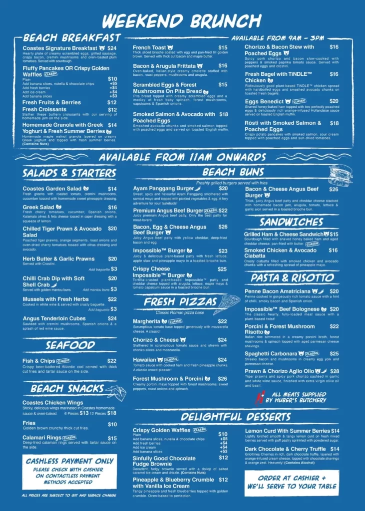 COASTES MENU PIZZA PRICES 2024