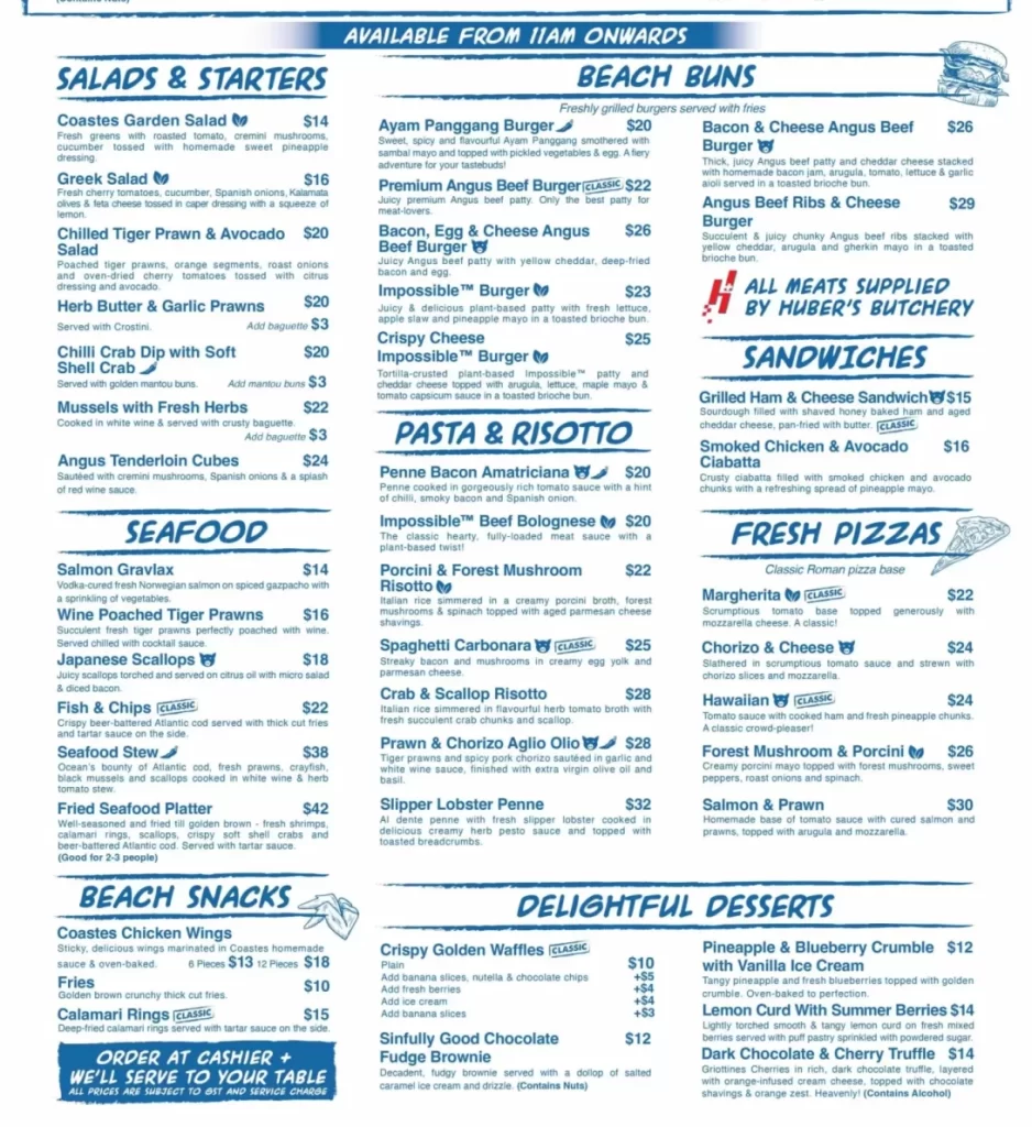 COASTES SALADS & STARTERS MENU PRICES 2024