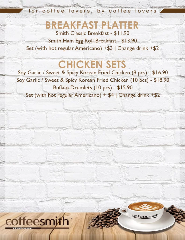 Coffeesmith Breakfast Platters Menu 2024