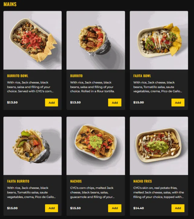 GUZMAN Y GOMEZ MAINS MENU 2024