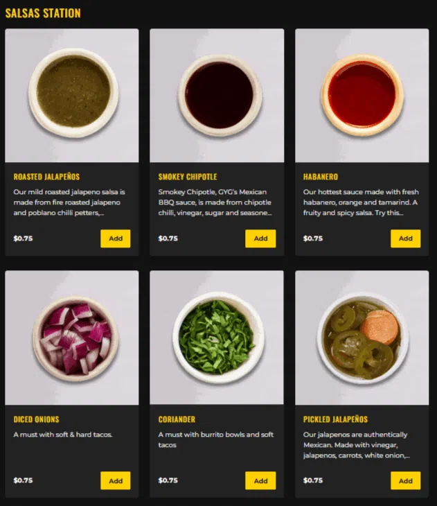 GUZMAN Y GOMEZ SALSA STATION MENU WITH PRICE 2024