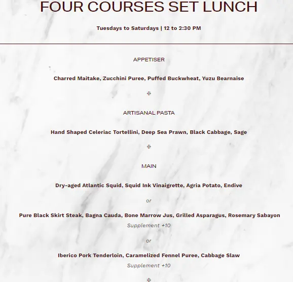 Gemma Steakhouse Set Lunch Menu 2024