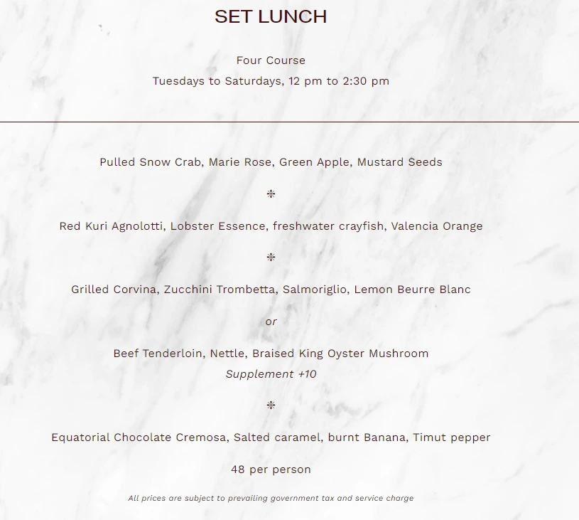 Gemma Steakhouse Set Lunch Menu 2024