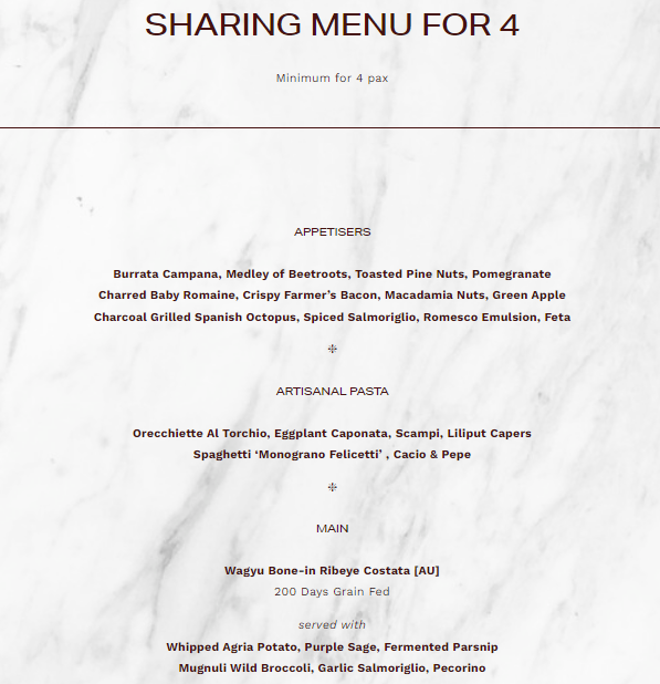 Gemma Steakhouse Sharing Menu 2024