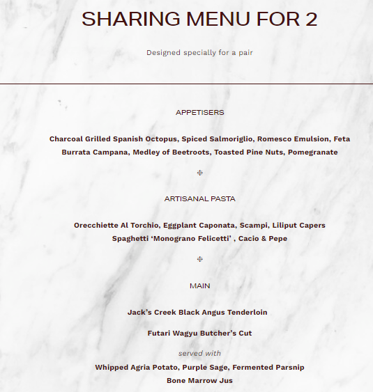 Gemma Steakhouse Sharing Menu 2024