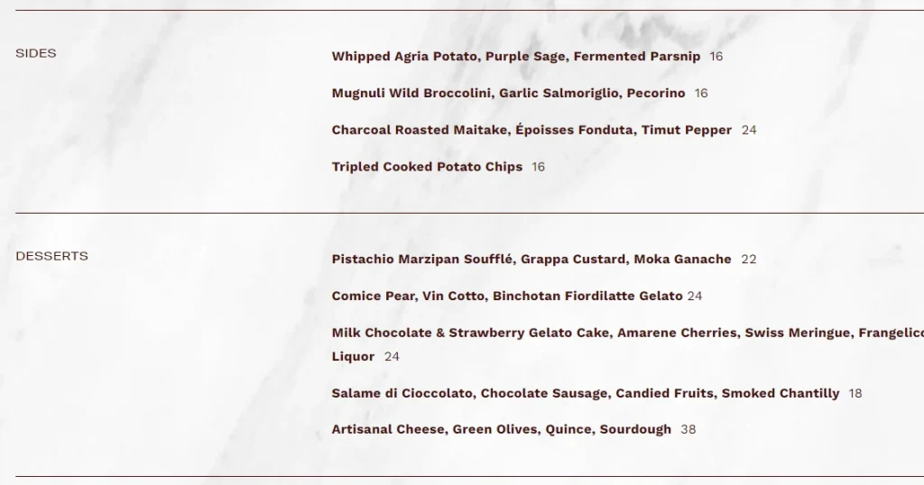 Gemma Steakhouse Sides And Desserts Menu 2024