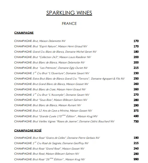 Gemma Steakhouse Wine Menu 2024