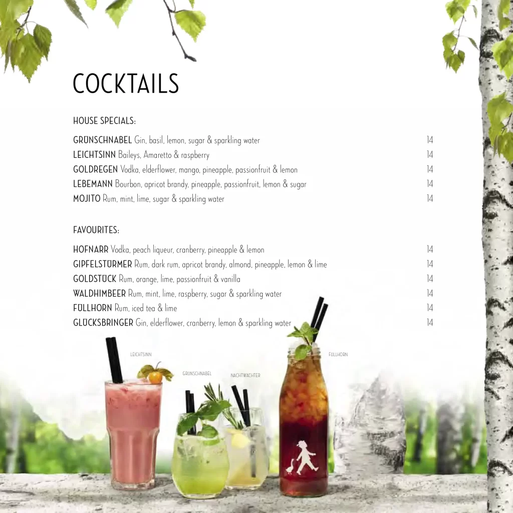 Hans im Glück Cocktails Menu 2024