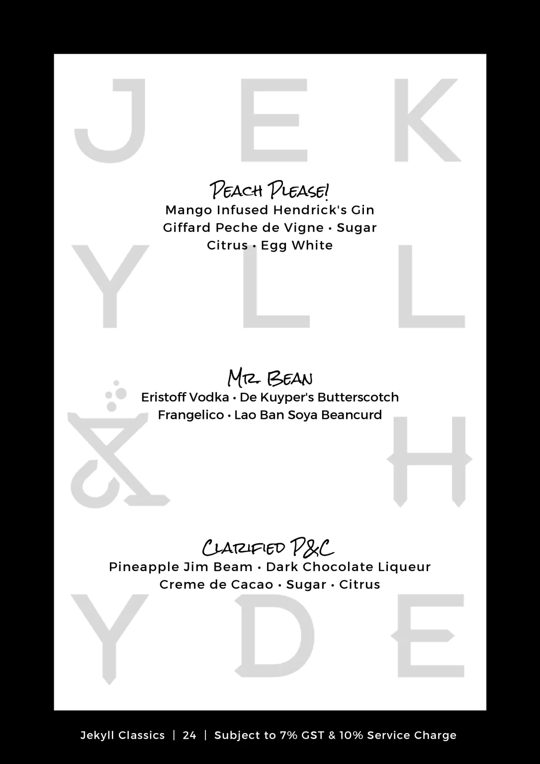 Jekyll & Hyde Delicious Options Menu 2024