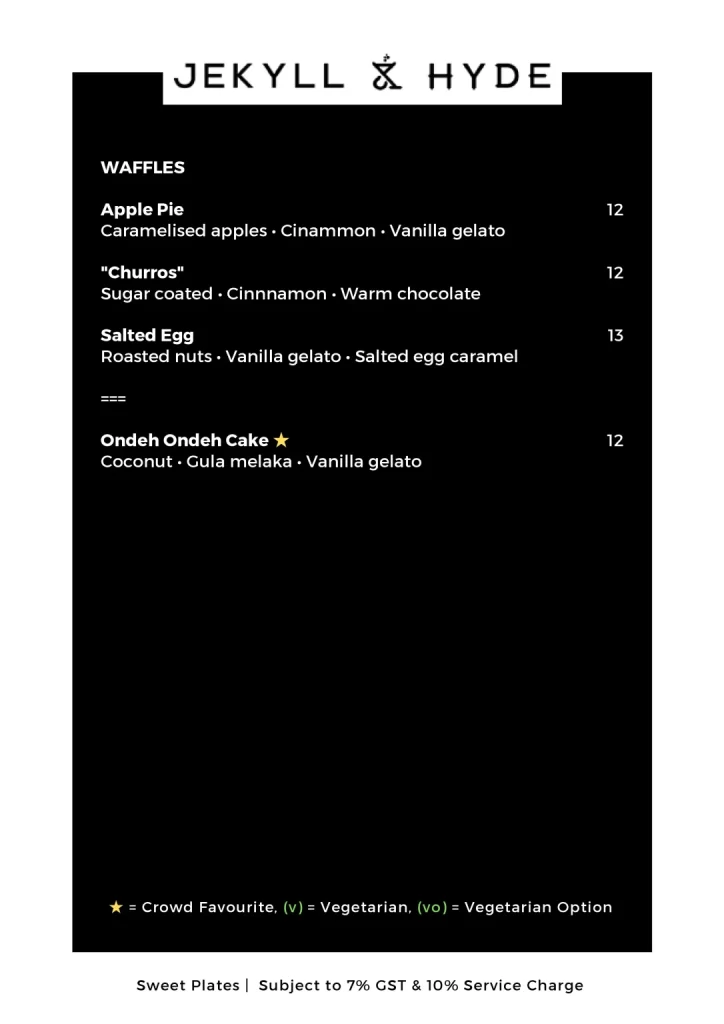 Jekyll & Hyde Waffles Menu 2024