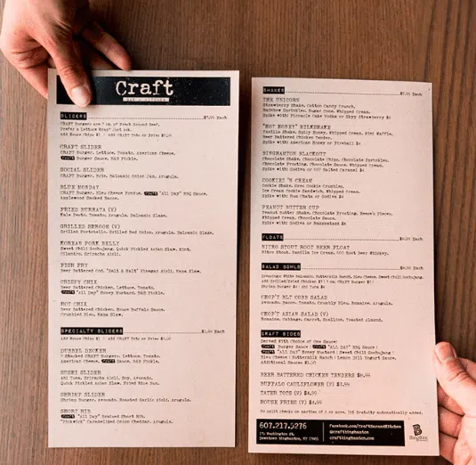 KRAFT KITCHEN MAINS MENU PRICES 2024