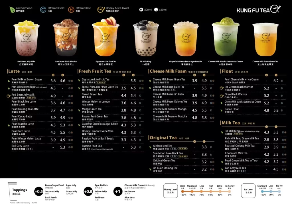 KUNG FU TEA MENU ORIGINAL TEA PRICES 2024