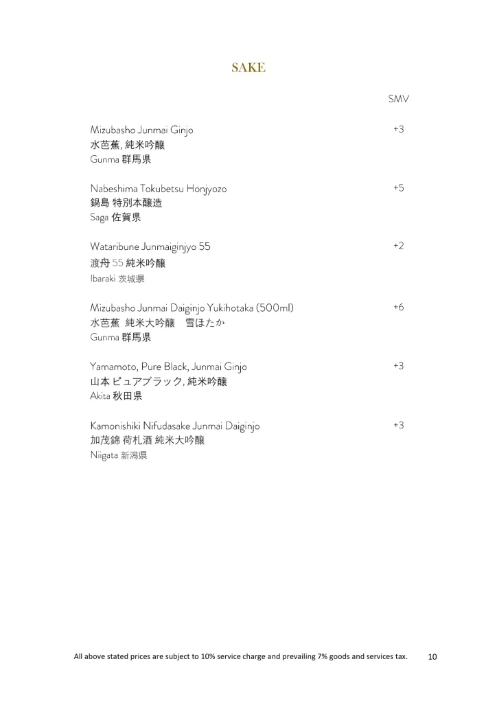 Kulto Sake Menu 2024