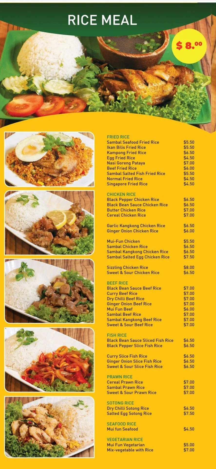 LUCKY CAFE SINGAPORE MENU – RICE MEAL 2024