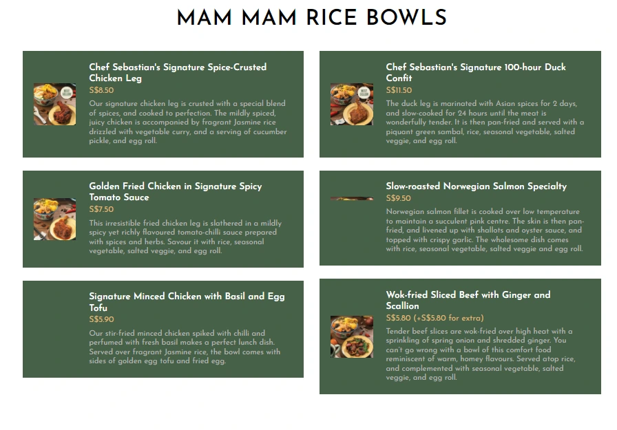 MAM MAM BREAKFAST RICE BOWLS MENU 2024