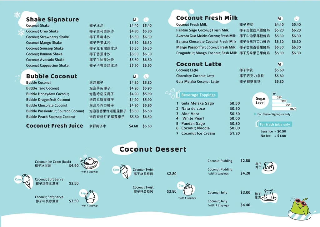 MR COCONUT BUBBLE MENU PRICES 2024