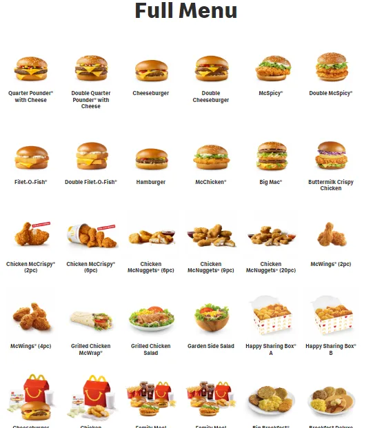 McDonalds Singapore Complete Menu 2024