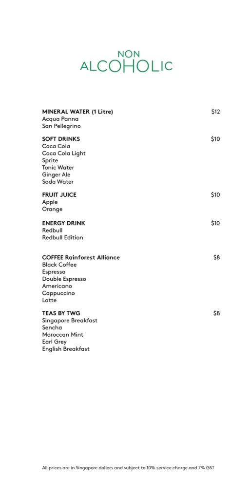 Mr. Stork Non- Alcoholic Beverages Menu 2024