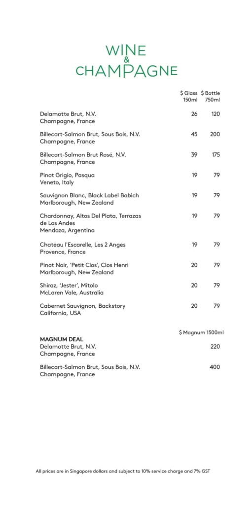 Mr. Stork Wine and Campagne Menu 2024