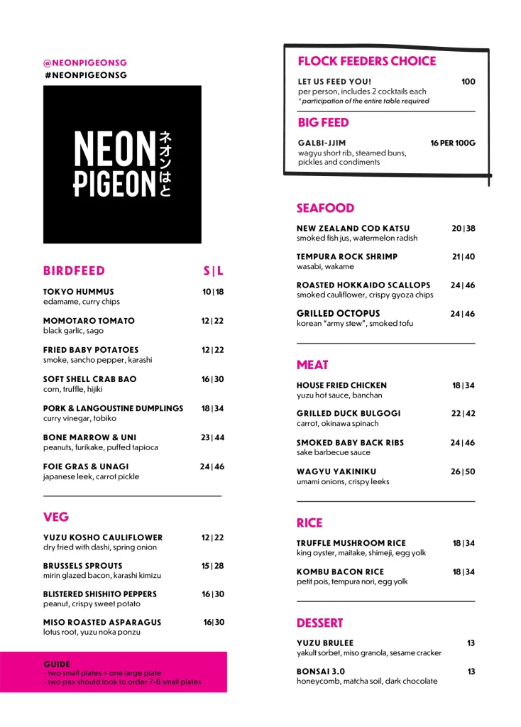 NEON PIGEON BENTO MENU 2024