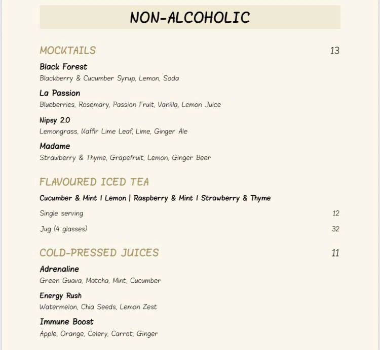 NON-ALCOHOLIC MENU  2024