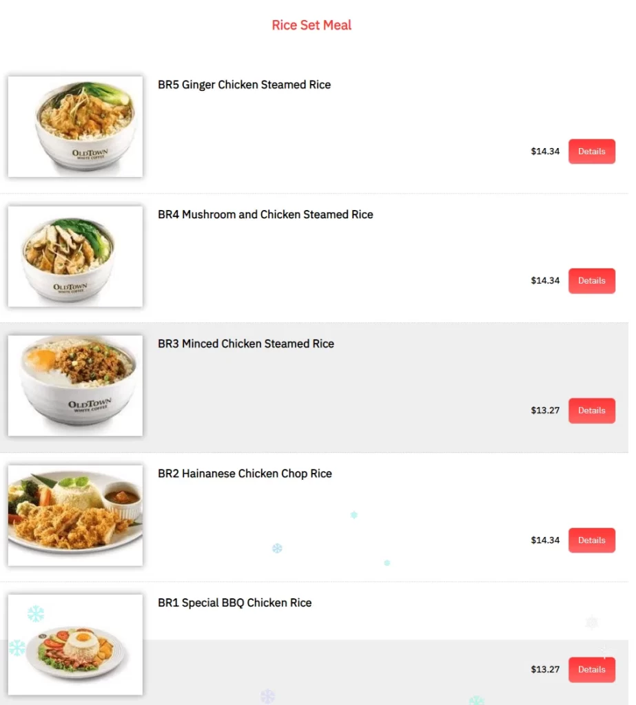 OLDTOWN WHITE COFFEE RICE SET MEAL MENU 2024