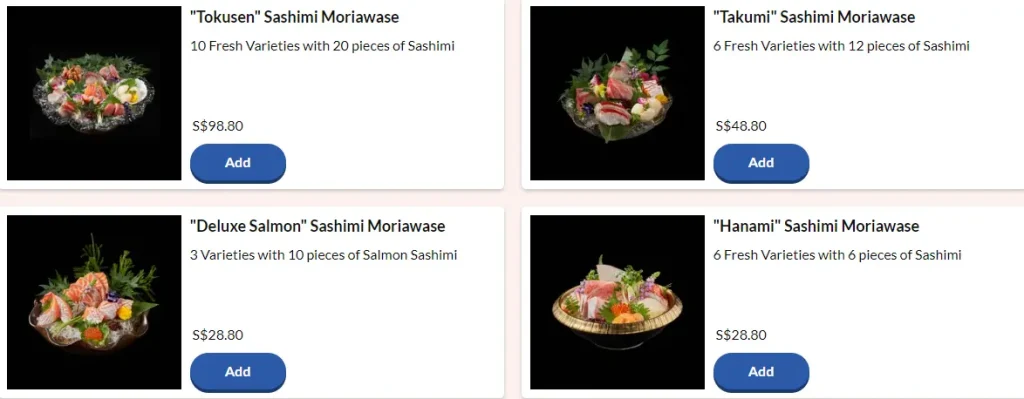 OMOTE SASHIMI MORIAWASE MENU PRICES 2024