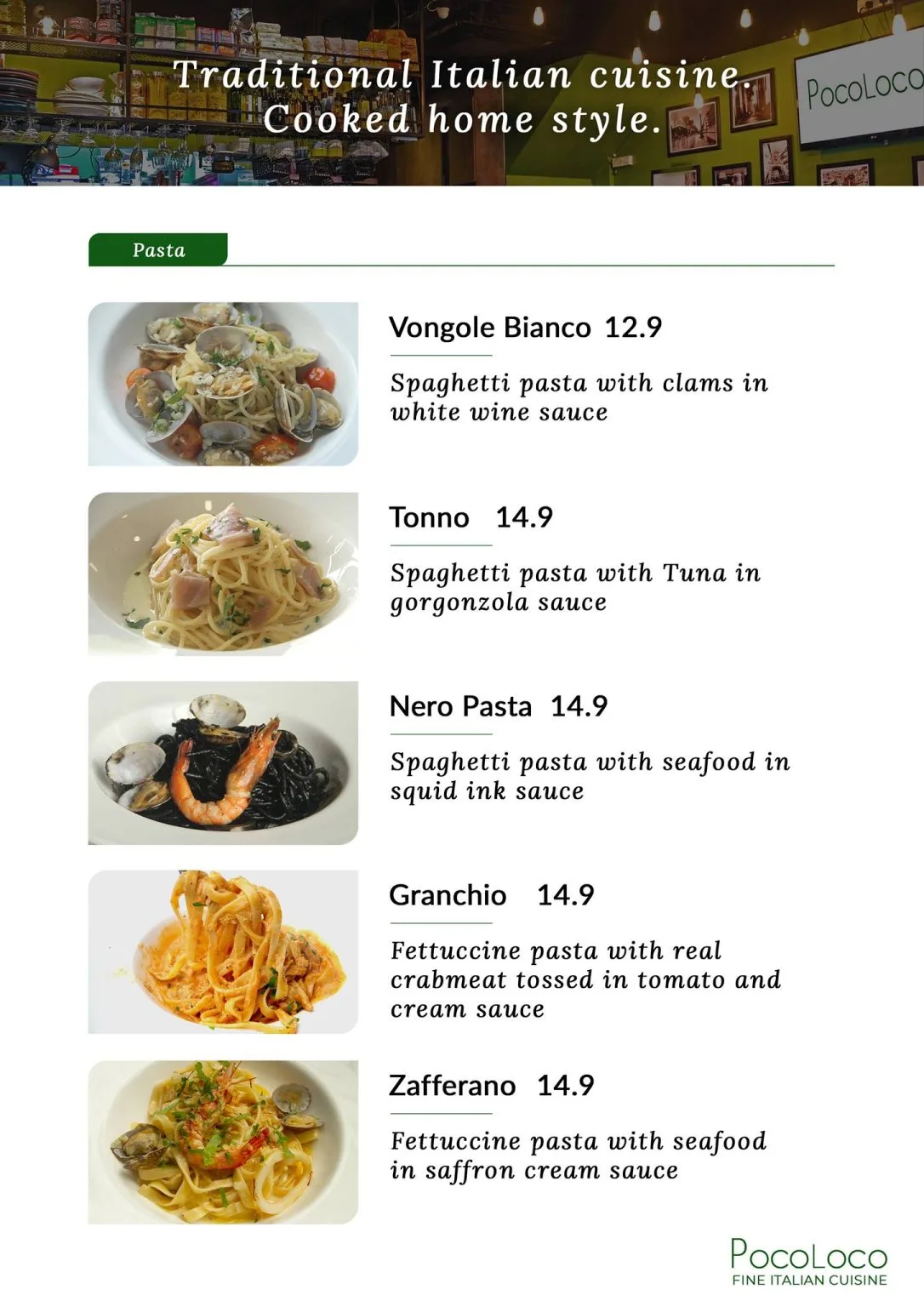 POCOLOCO PASTA PRICES MENU 2024