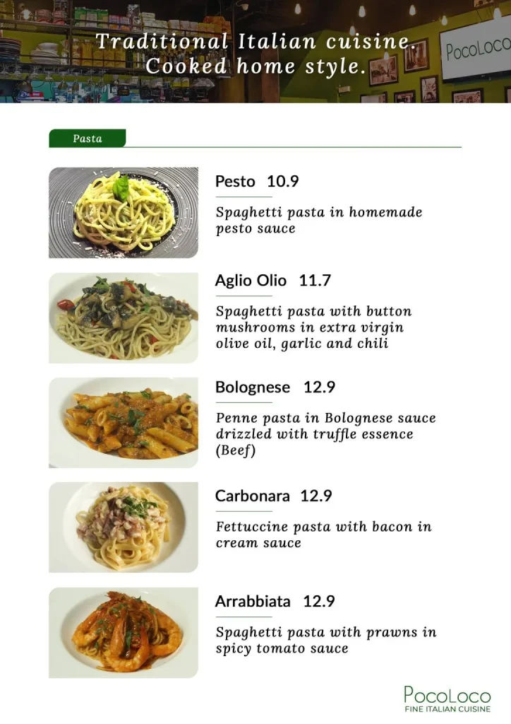 POCOLOCO PASTA PRICES MENU 2024