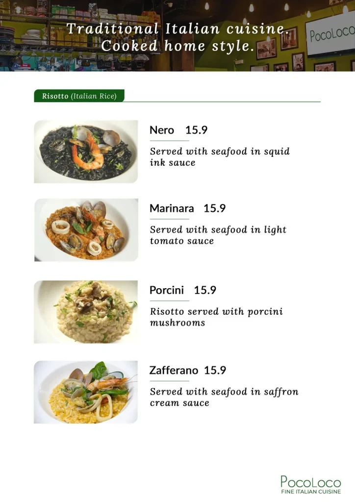 POCOLOCO RISOTTO MENU PRICES 2024