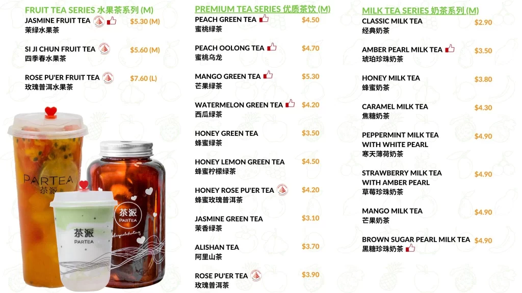 Partea Classic Fruit Tea Menu 2024