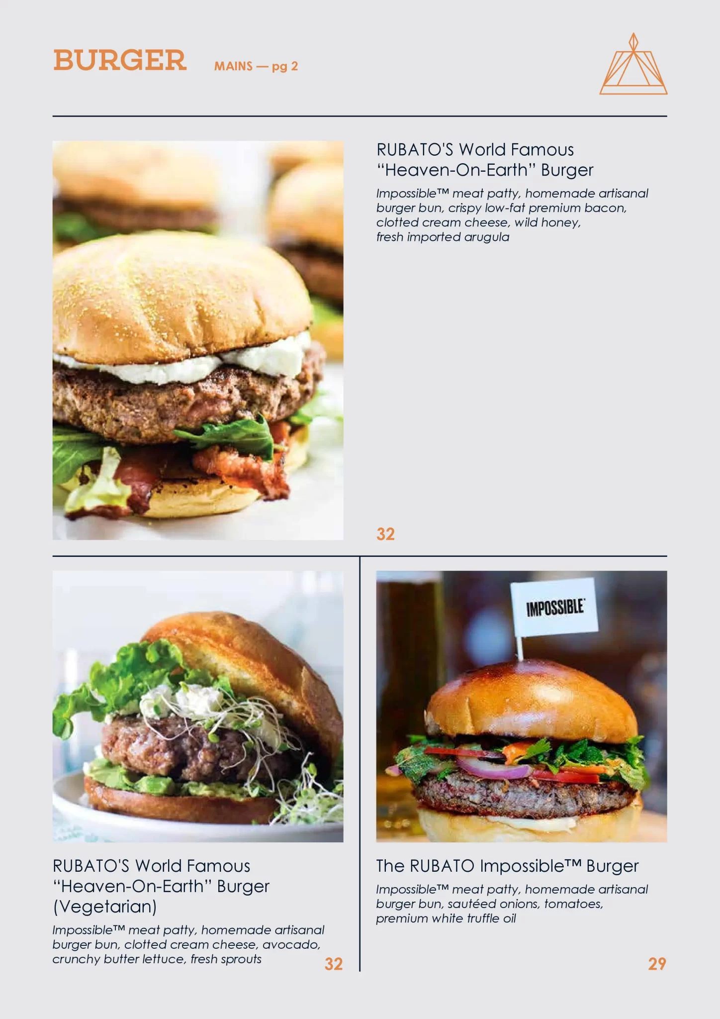 RUBATO Restaurant Burger Menu 2024