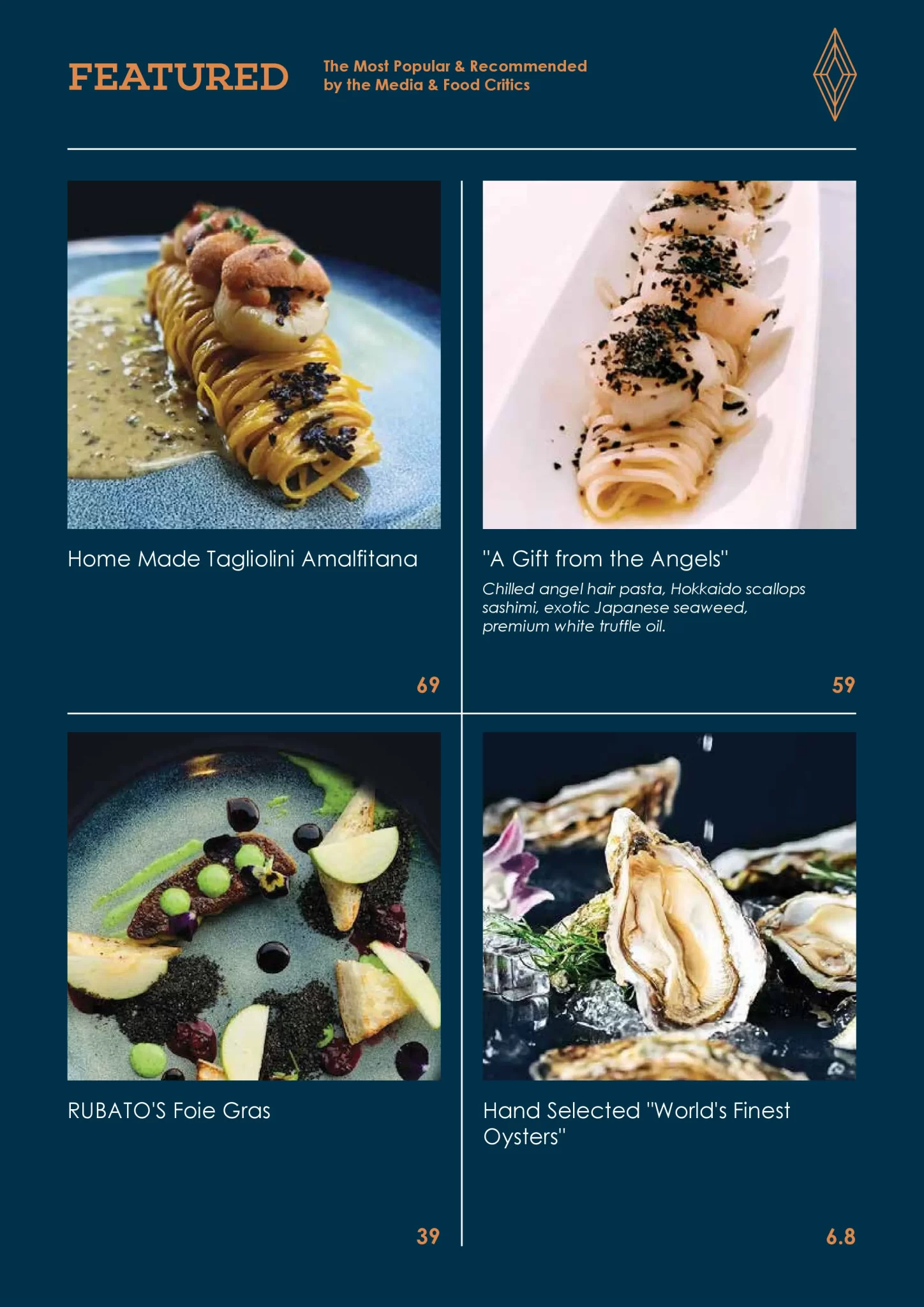 RUBATO Restaurant Featured Menu 2024