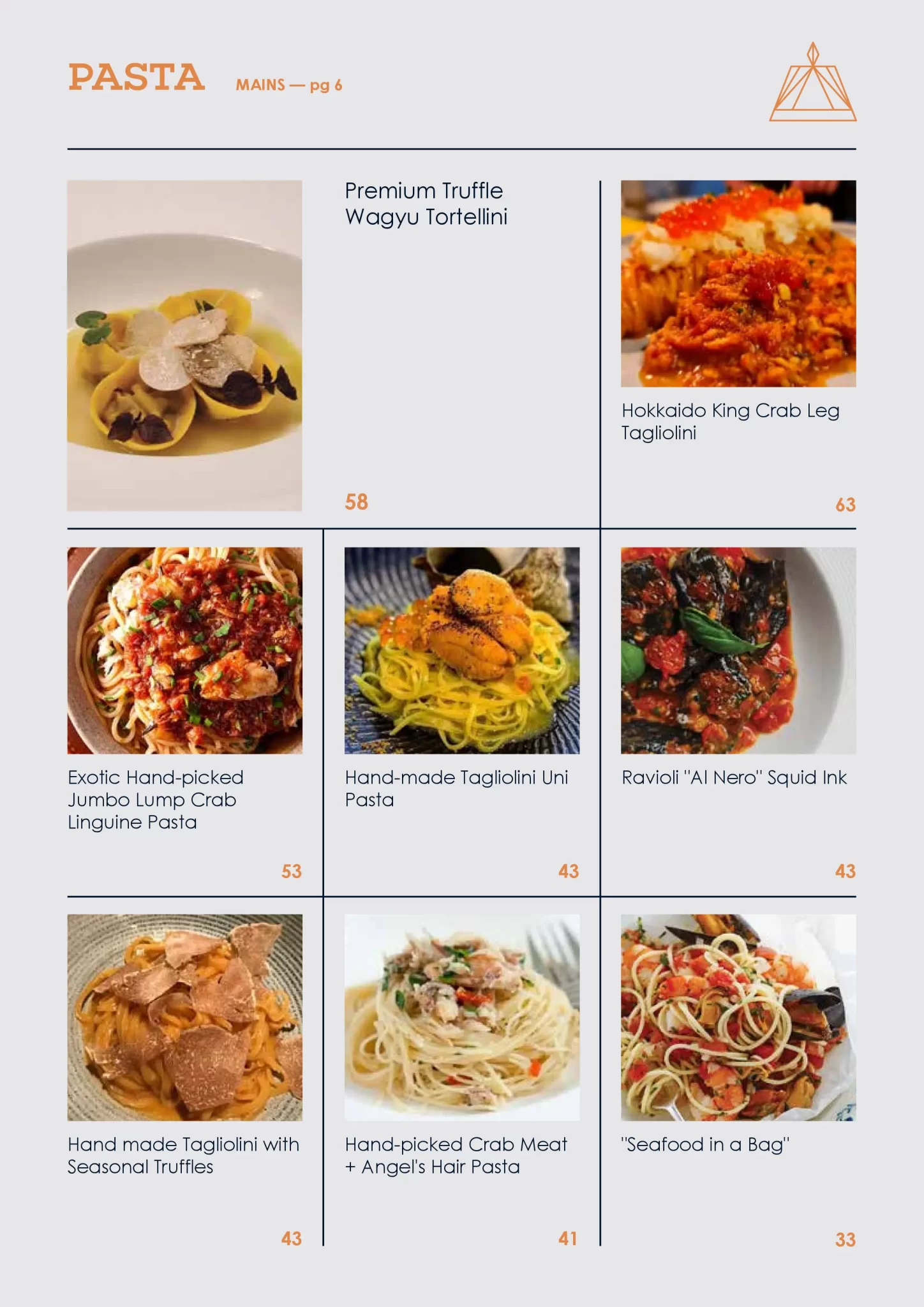 RUBATO Restaurant Pasta Menu 2024