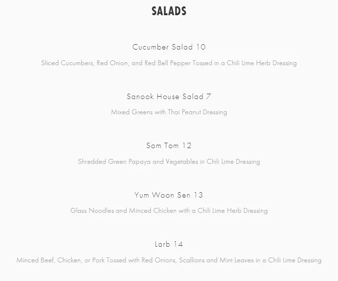 SANOOK KITCHEN SALAD MENU PRICES 2024