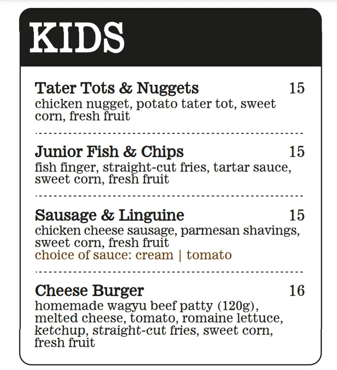 THE COASTAL SETTLEMENT KIDS MENU PRICES 2024