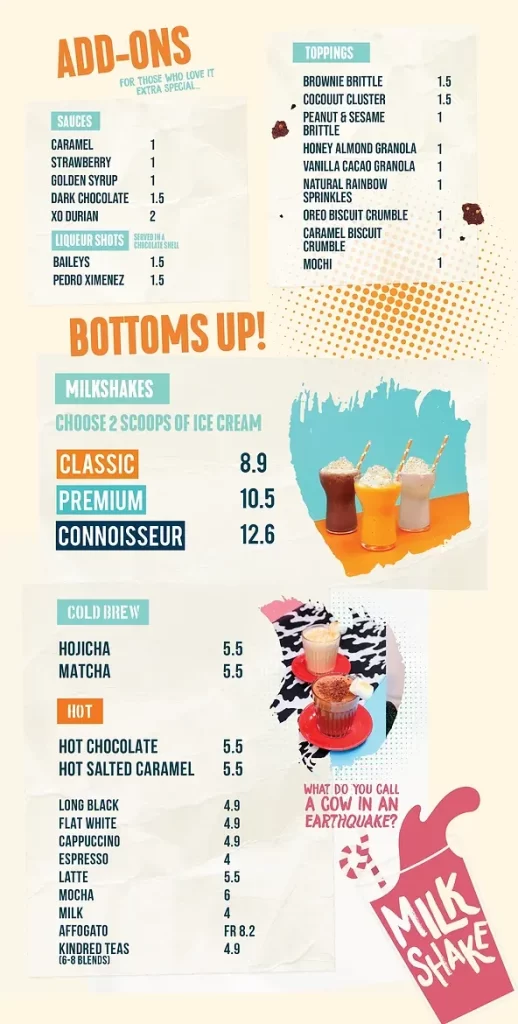 Udders Ice Cream Singapore Add-Ons Menu 2024