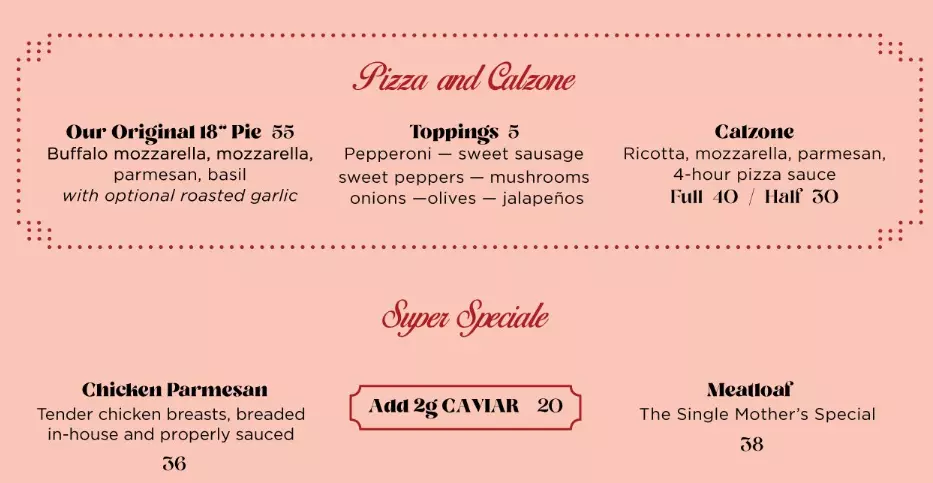 LUCALI SUPER SPECIAL MENU PRICES 2024