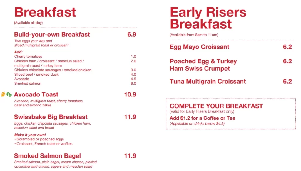 Swissbake All Day Breakfast Menu 2024