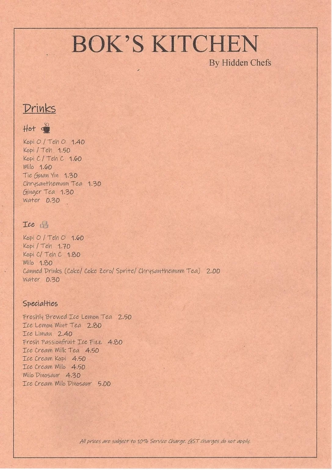 BOK’S KITCHEN DRINKS MENU 2024