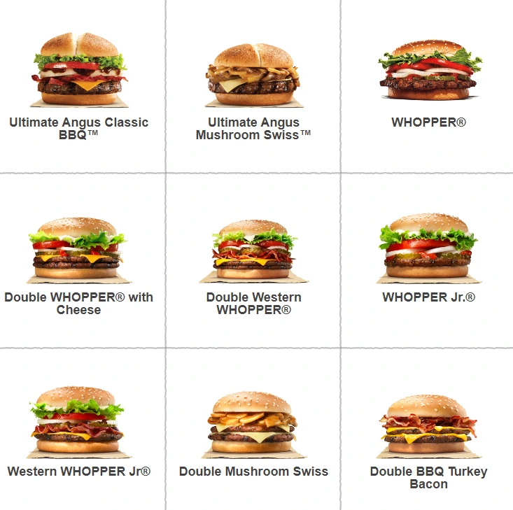 BURGER KING BEEF BURGERS MENU PRICES 2024