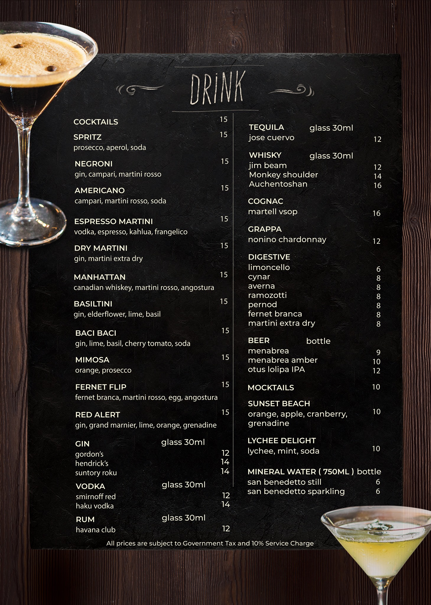 Baci Baci Restaurant Drinks Menu 2024