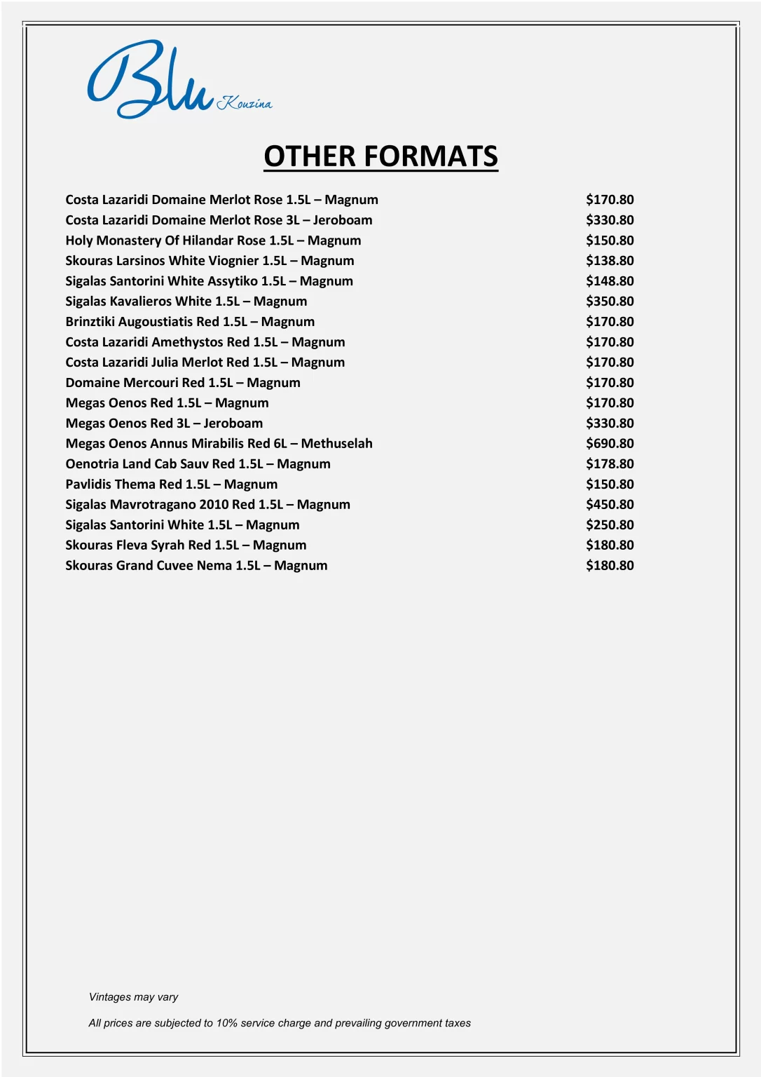 Blu Kouzina Other Formats Menu 2024