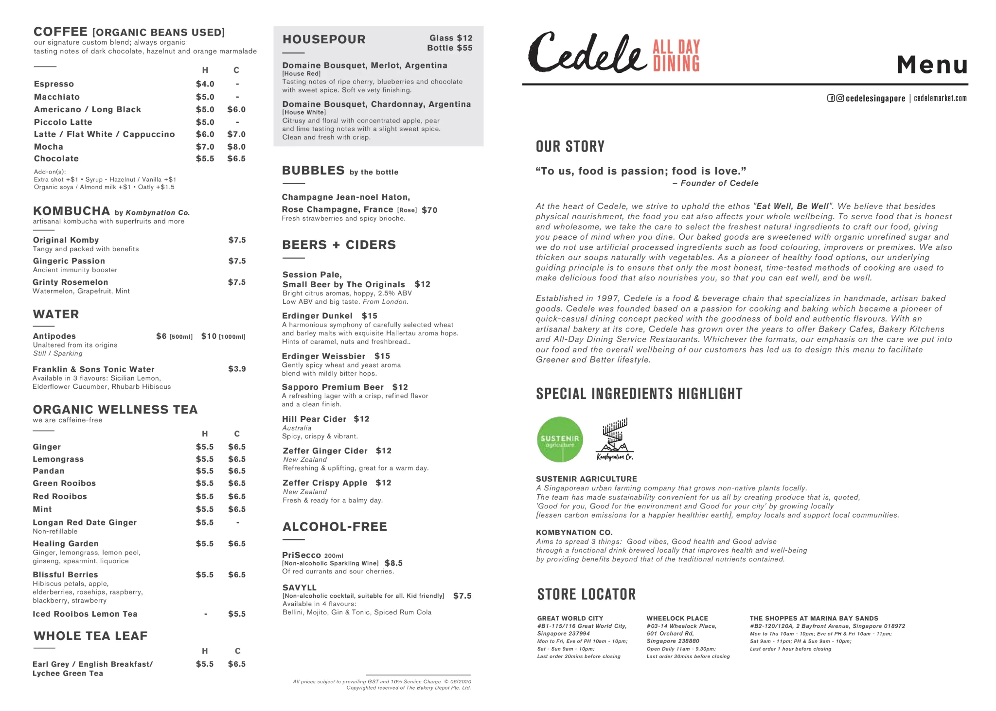 Cedele Bakery Cafe Singapore Menu 2024