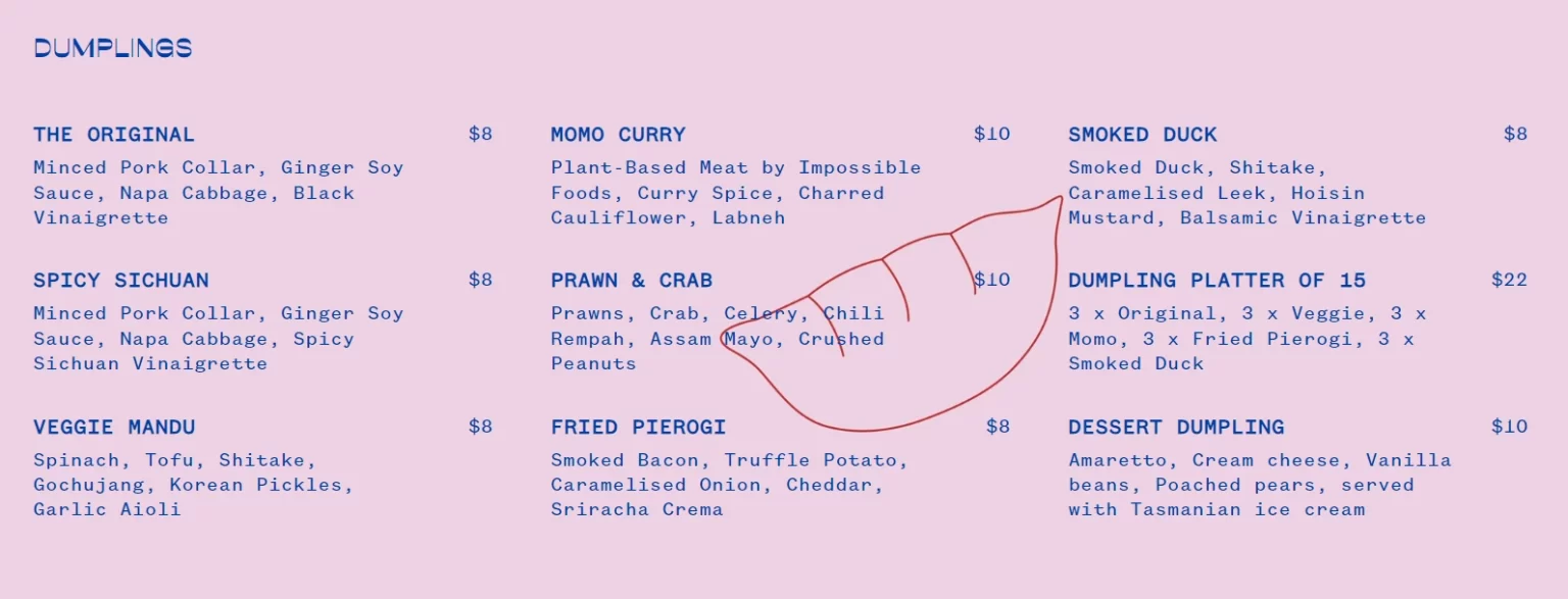 DUMPLING DARLINGS DUMPLINGS MENU 2024