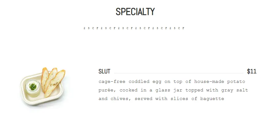 EGGSLUT SPECIALITY MENU PRICES 2024