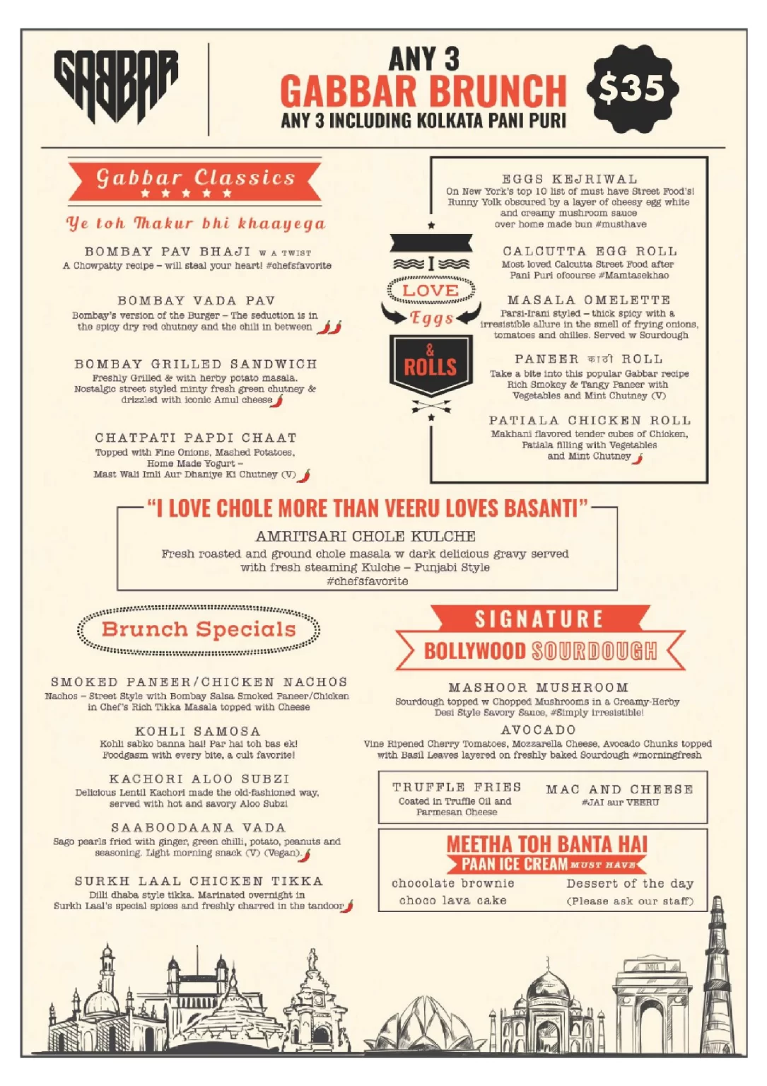 Gabbar Drinks Menu 2024