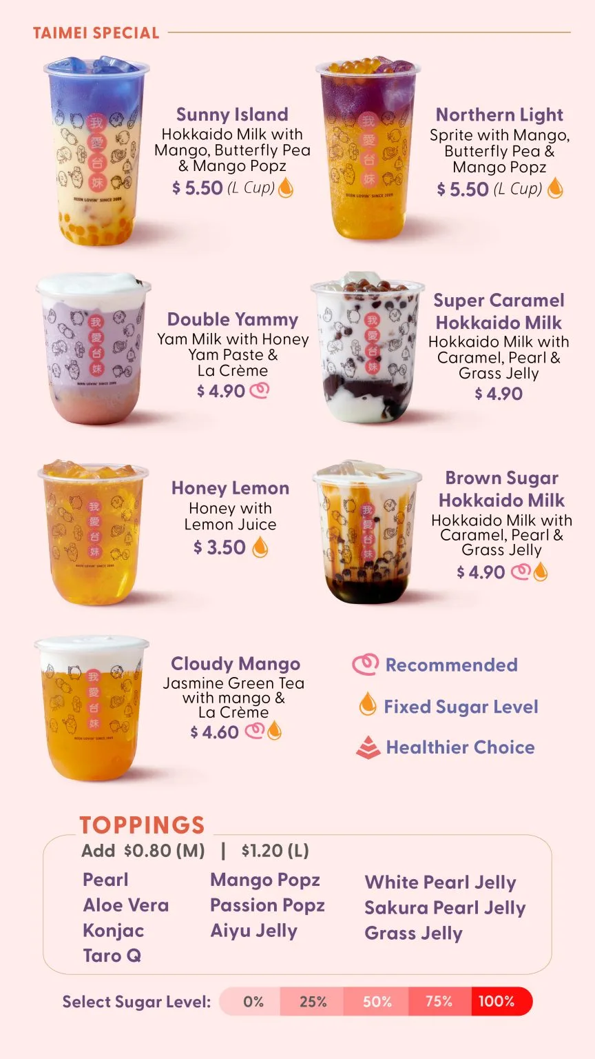 I LOVE TAIMEI TOPPING MENU PRICES 2024